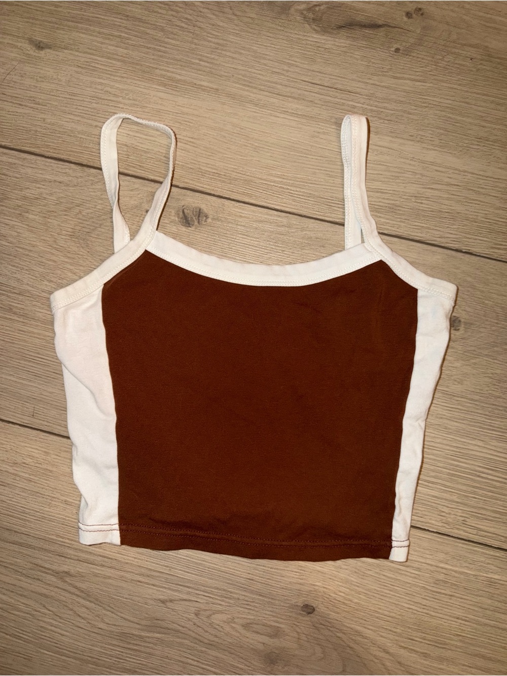 Brown & White Colorblock Cropped Camisole Tank